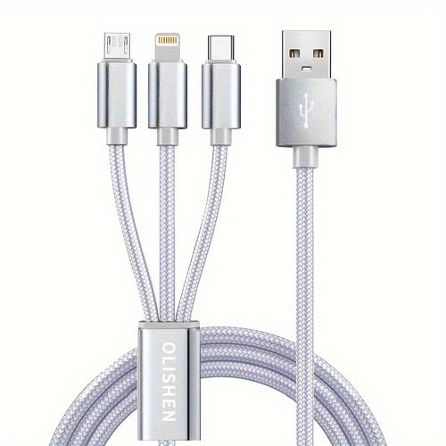 3 in 1 fast charging cable 3 3ft 6 6ft 9 9ft durable nylon braided compatible with iphone samsung xiaomi oppo vivo redmi oneplus more for iphone14 13 12 11 se x 8 7 6
