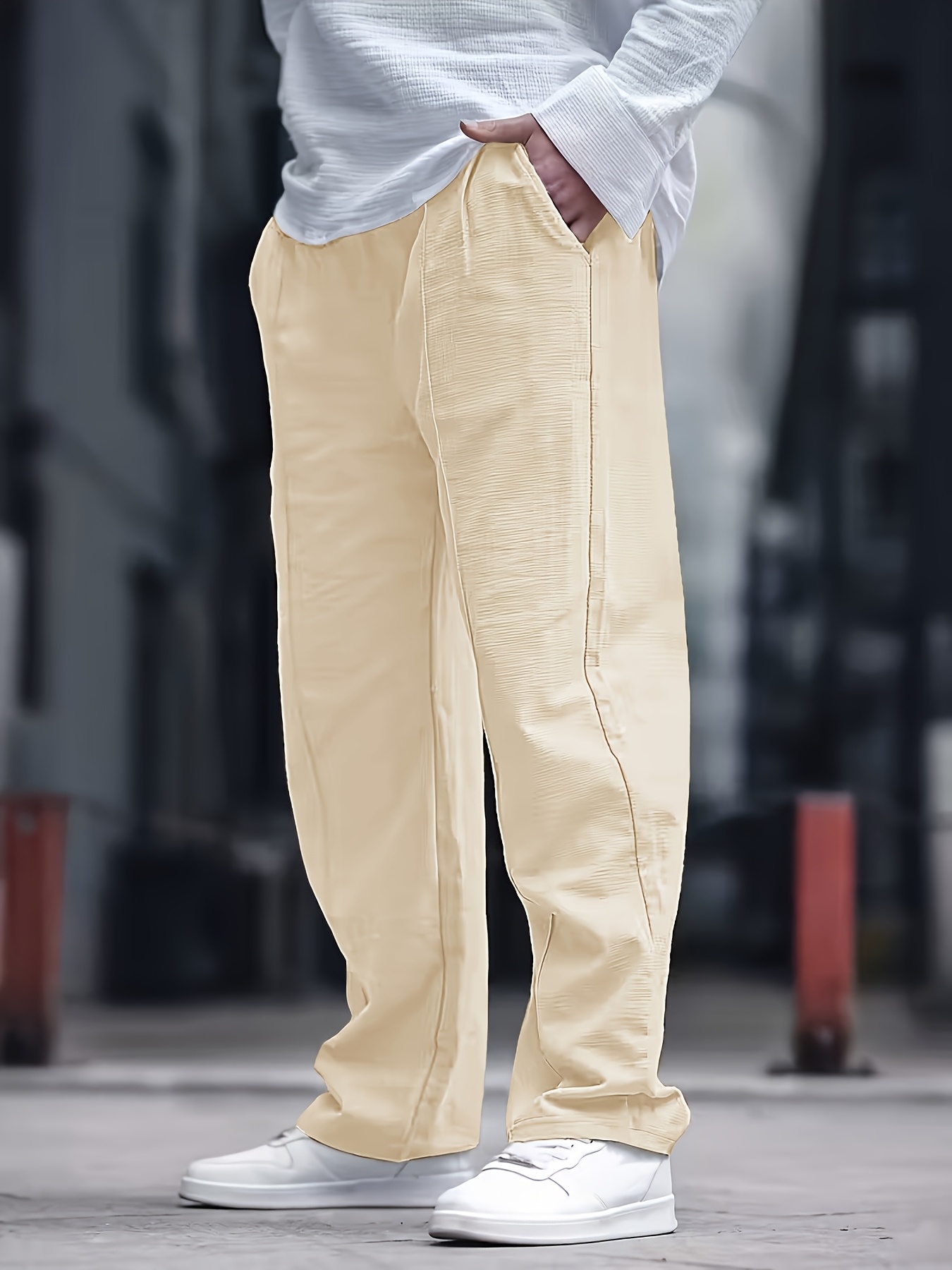 mens breathable linen pants relaxed straight - Temu Hungary