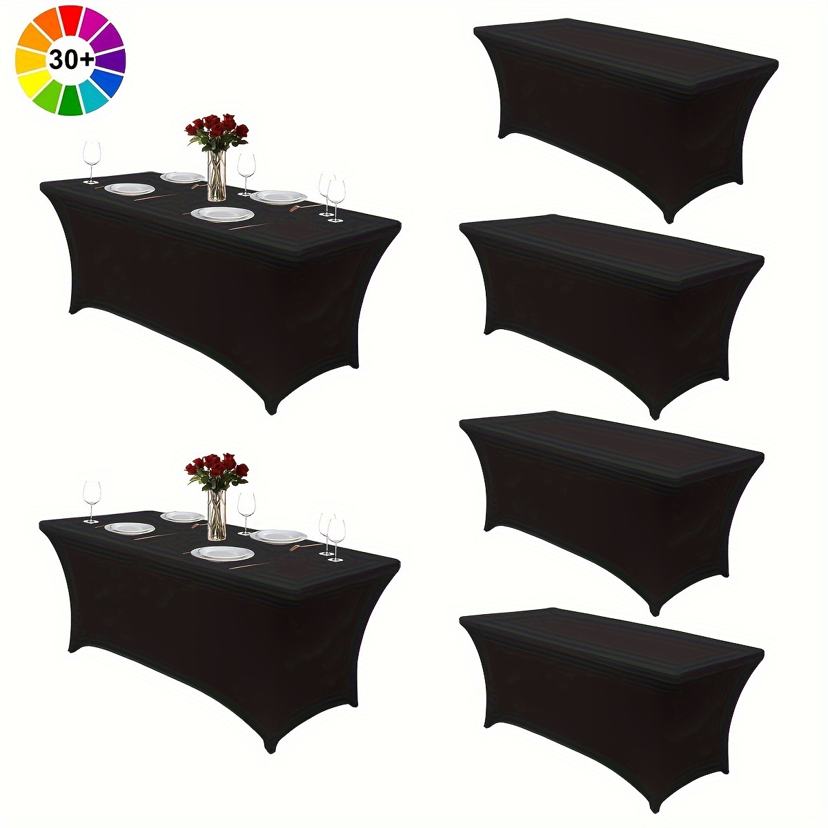 

6-pack Stretchable Tablecloth Covers, Rectangular Polyester And Spandex , Machine-made Wraps For Parties, Banquets, Exhibitions - Universal Fit