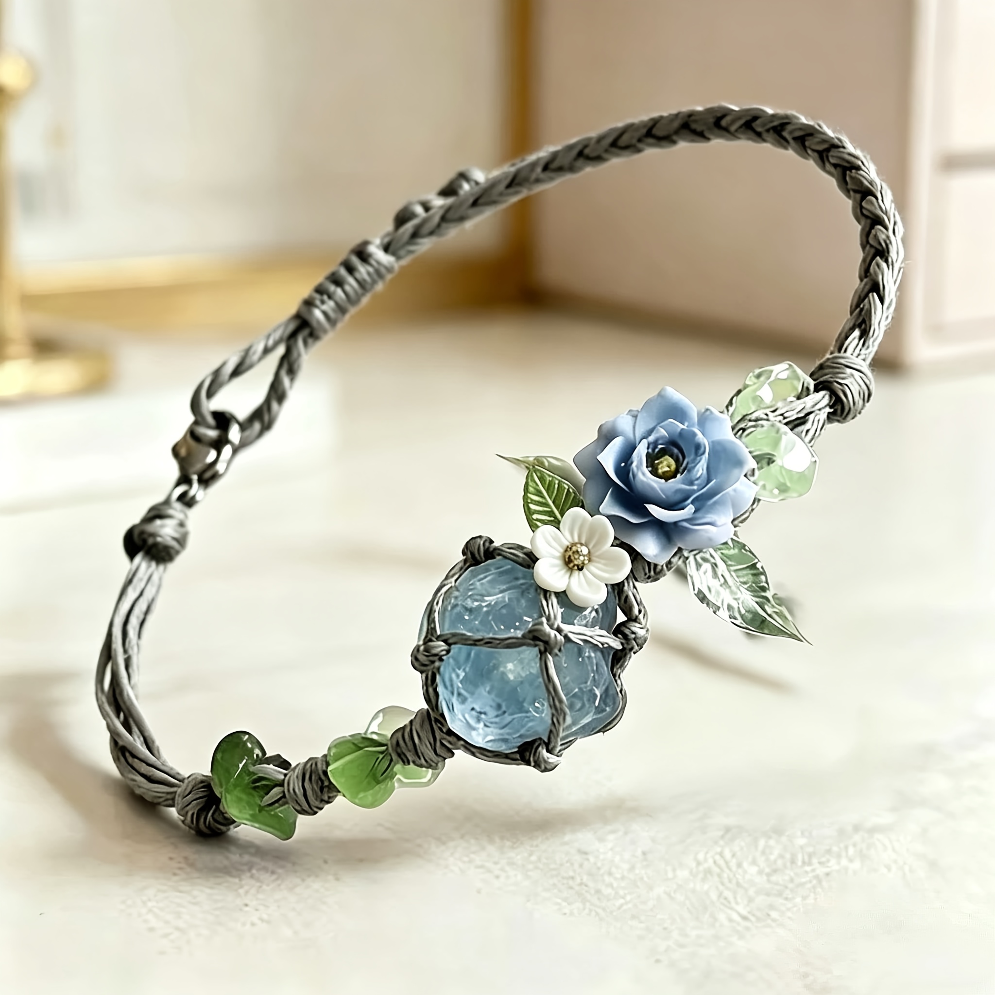 Blue Morpho Handwoven Crystal Bracelet