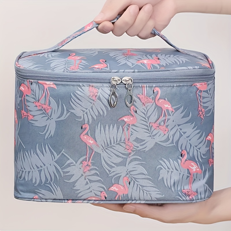 

Daoniao Women's Polyester Cosmetic Bag With Flamingo Pattern – Portable Travel Makeup Organizer, Large Capacity, Non-waterproof, Unscented Storage Pouch For Skincare And Toiletries