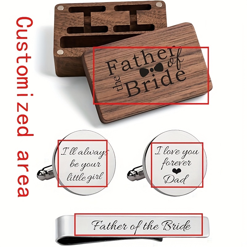Engraved Cufflink Tie Clip Set with Walnut