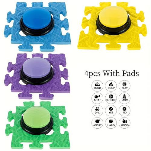 4pcs pet sound toys recordable talking button with pad interactive toy answer buzzers portable recording sound button party noise makers without battery pet toys pet interactive toys