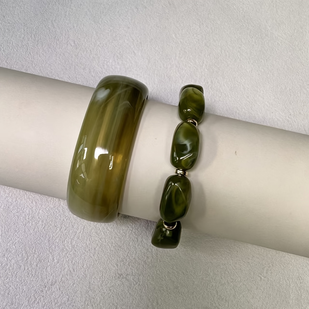 TEMU Set bracciali: bracciale a fascia boh矇mien vintage in resina e braccialetto con cordino elastico e perline - Perline geometriche irregolari, per