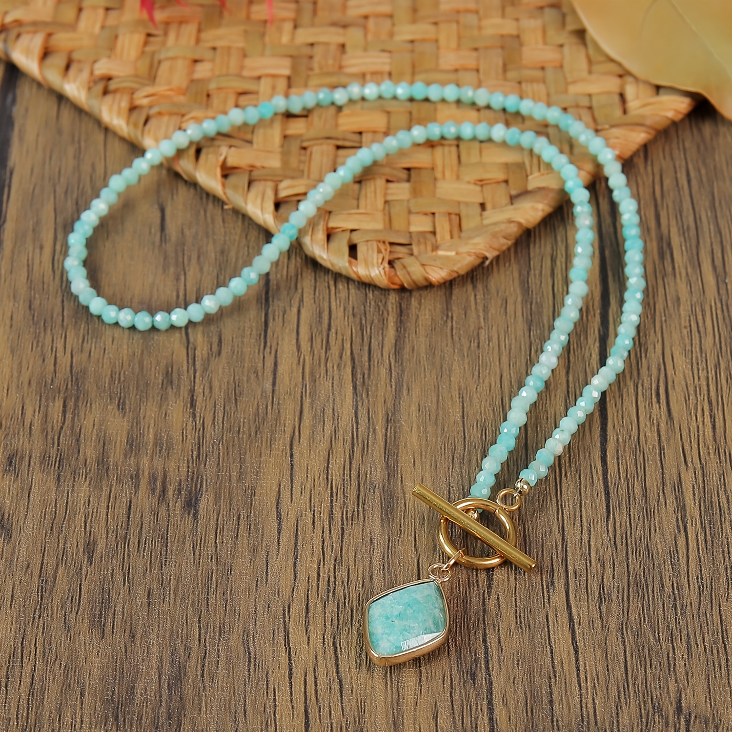 Minimalist Amazonite Rhombus Pendant Necklace, Unisex