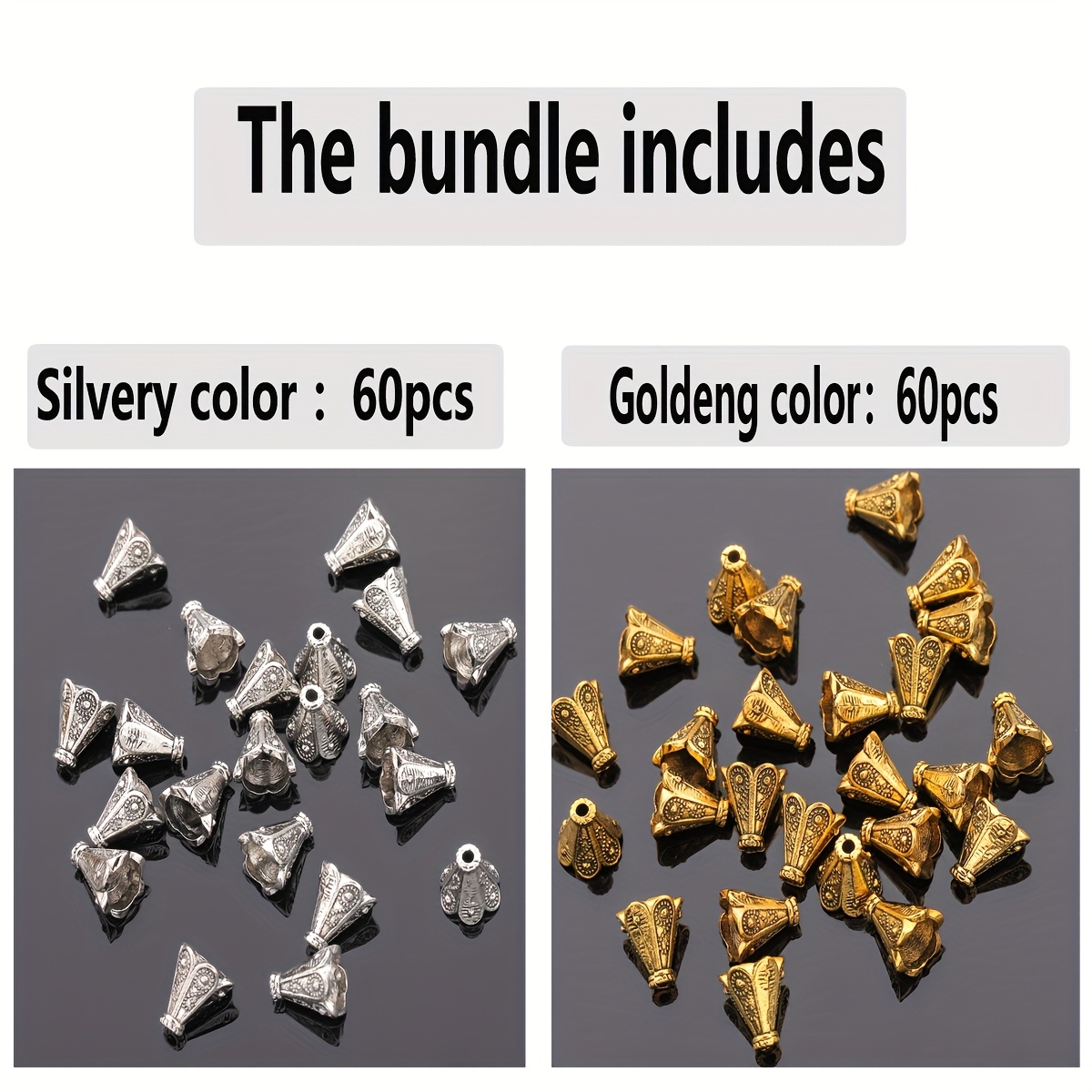 TEMU 120pcs/60pcs 7mm Beads & Bead Assortments, Patterned Hollow Straight- Bead Spacers, Trumpet-shaped Loose Spacer Beads, Three-dimensional Hollow