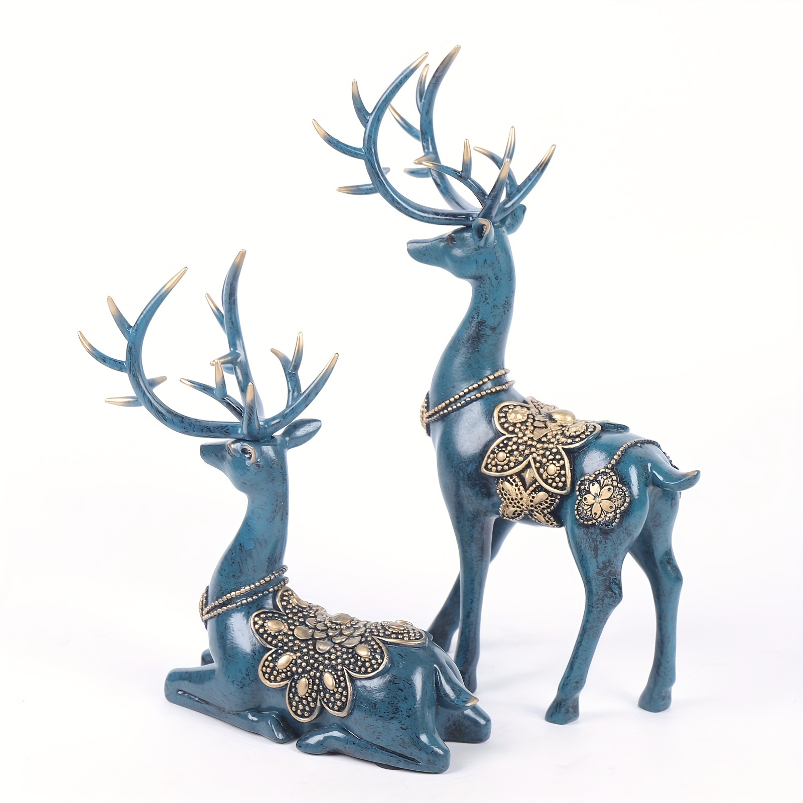 TEMU Statues For Home Decor Figurines Sculptures Modern 11" Large Deer Decorations Center Table Living Room Resin 2pcs Big Shelf Accents Bookshelf Fireplace Items Christmas Reindeer