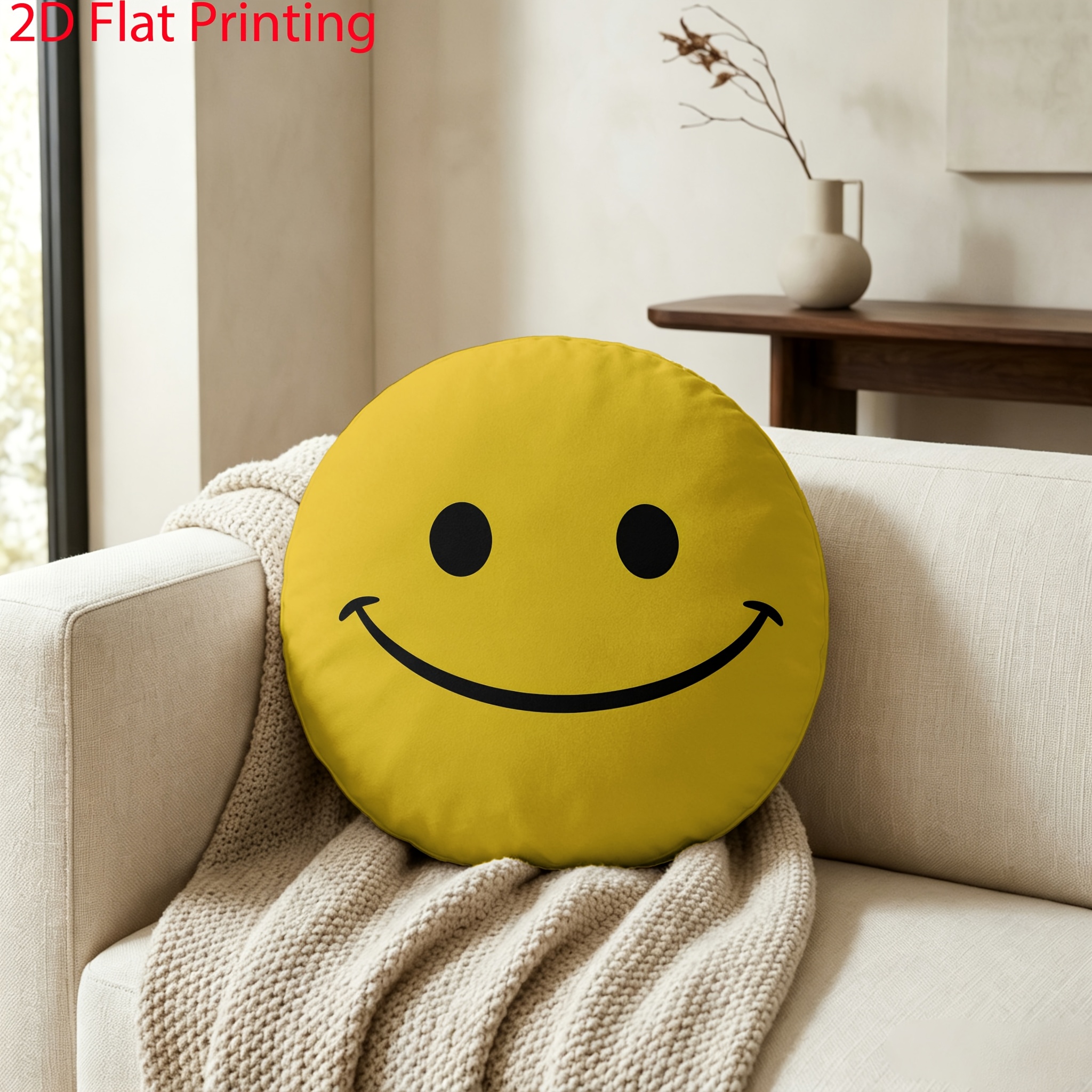 TEMU Coussin Rond Minimaliste , 1pc Oreiller Décoratif Jaune avec Design Plat 2D, Joli Accent de Décoration Intérieure pour Canapé, Chambre, Salon et