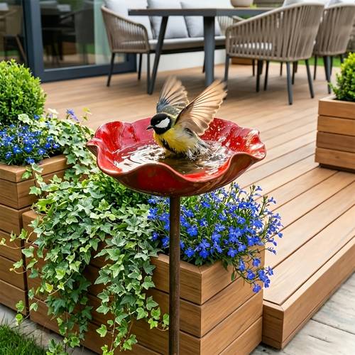 1 metall-vogelbad mit blumenmotiv, florales vogelbad aus metall eine bewässerungsstation für bestäubende insekten, die sie überall platzieren können – in blumenbeeten, rasenkanten, gartenränder oder sogar dekorativen pflanzkübeln