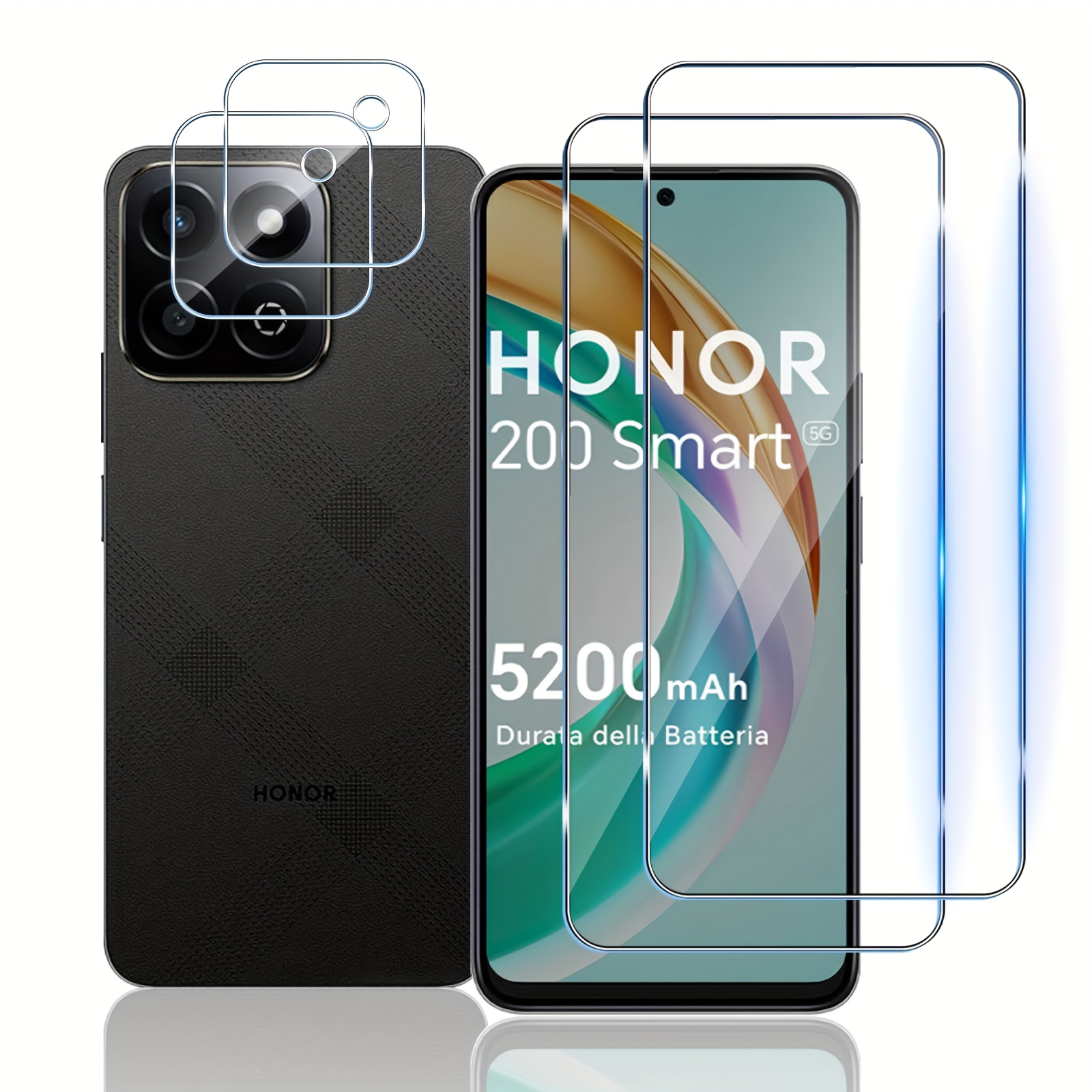 TEMU [2+2] pour Honor 200 . 2 protections d'écran en verre trempé + 2 protections d'objectif, anti-rayures 9H, bulles, , ajustement parfait