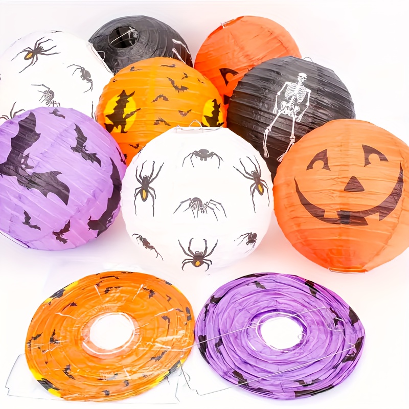 Image of 10pcs Halloween Paper Lantern Set - 8", 10", & 12" Round Hanging Decorations For Spooky Celebrations