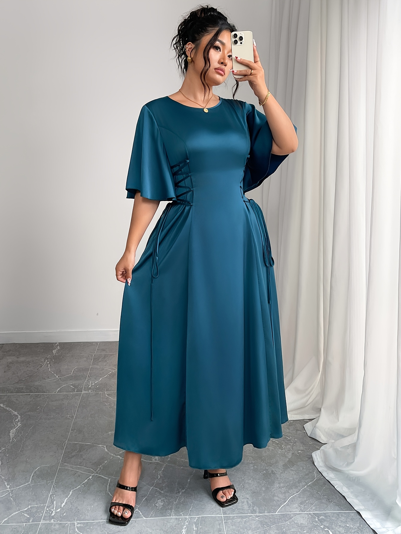 womens elegant middle eastern inspired summer dress teal Temu