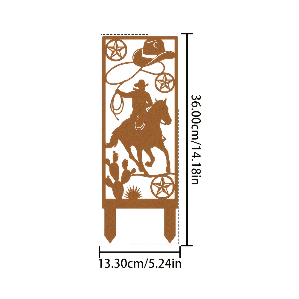 TEMU 【2d Flat】 [2d Flat] [rusted Craft]1pc Cowboy Rusted Metal Garden Stakes, Rustic Style Western Style Horse Ranch Decoration, Suitable For Lawns