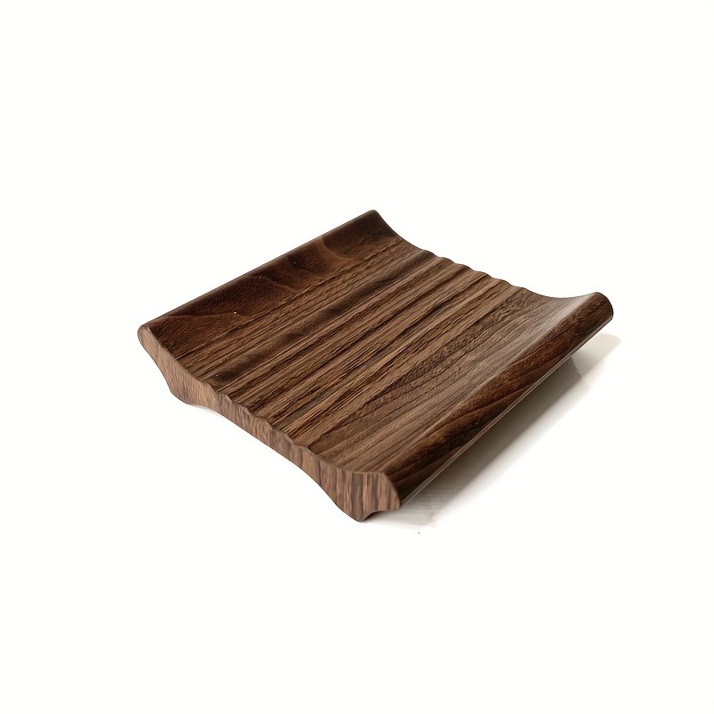 Image of 1pc Wooden Soap Dish Tray In Walnut Color, Featuring A Non-slip Design, Suitable For Use In The Shower, Bathroom, Or Kitchen
