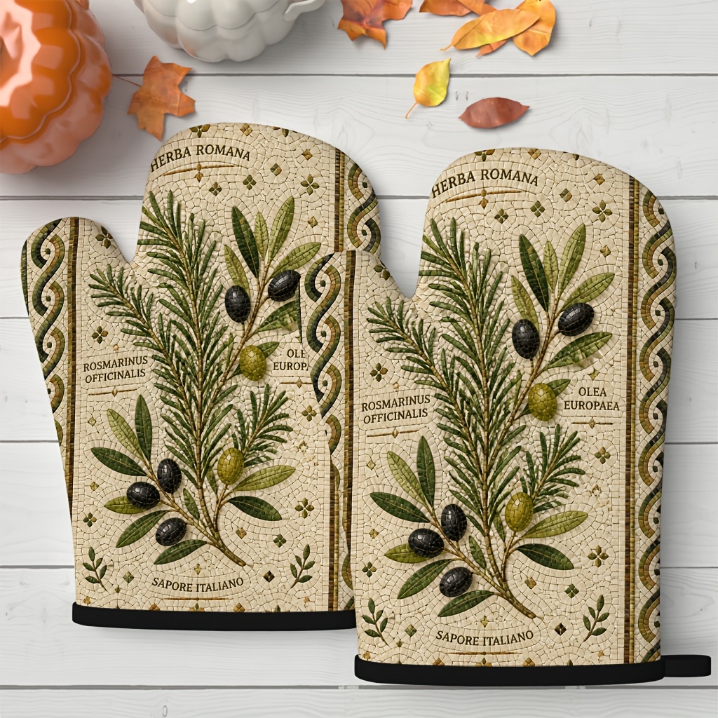 TEMU 2pcs Set Branch Pattern Oven Mitts, , Suitable For Kitchen, Baking, And Home Use, Sophisticated Design, Fine Texture, Simple And Attractive,