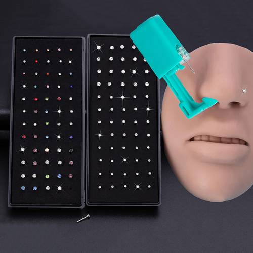 121pcs ear nose piercing kit including 1pc disposable ear nose cartilage helix piercing gun 120pcs straight nose earring studs body piercing set