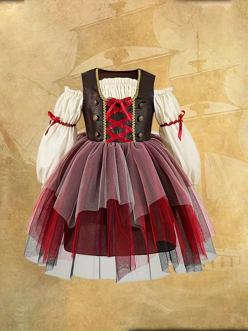 long sleeve pirate dress Cocolona Womens Medieval Renaissance Pirate Witch Dress Long Sleeve Square Neck Patchwork Corset Dress Halloween Vintage Gothic Long Dress, Women's,