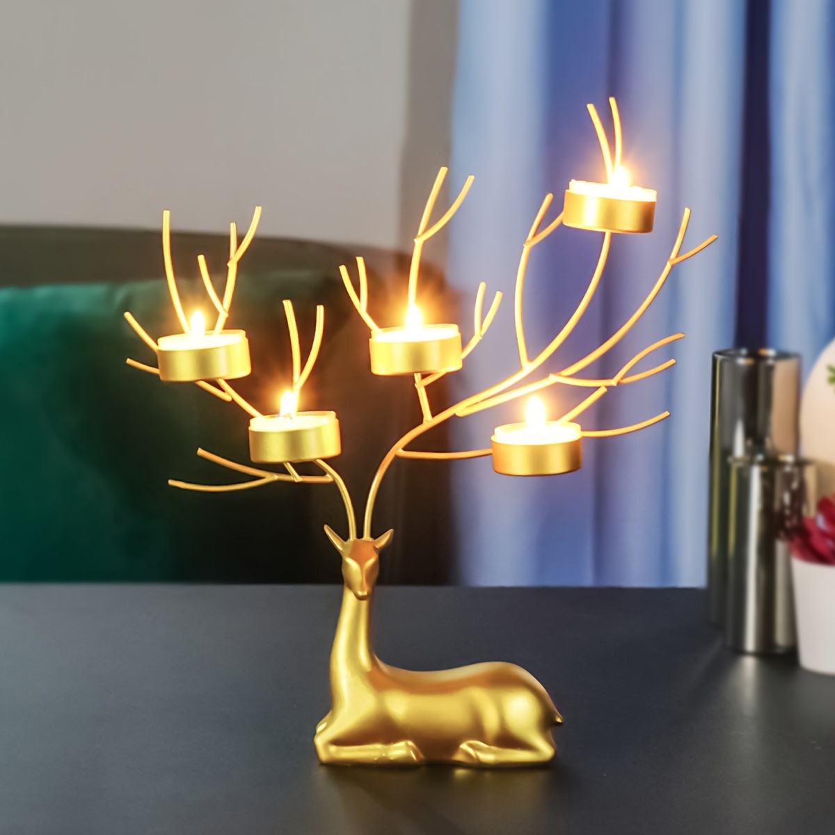 Image of 1pc Of Metal Craft Christmas Reindeer Tea Candle Holder, Suitable For Festive Table Decoration, Perfect For Home Dining Table Ambiance, Does Not Candles