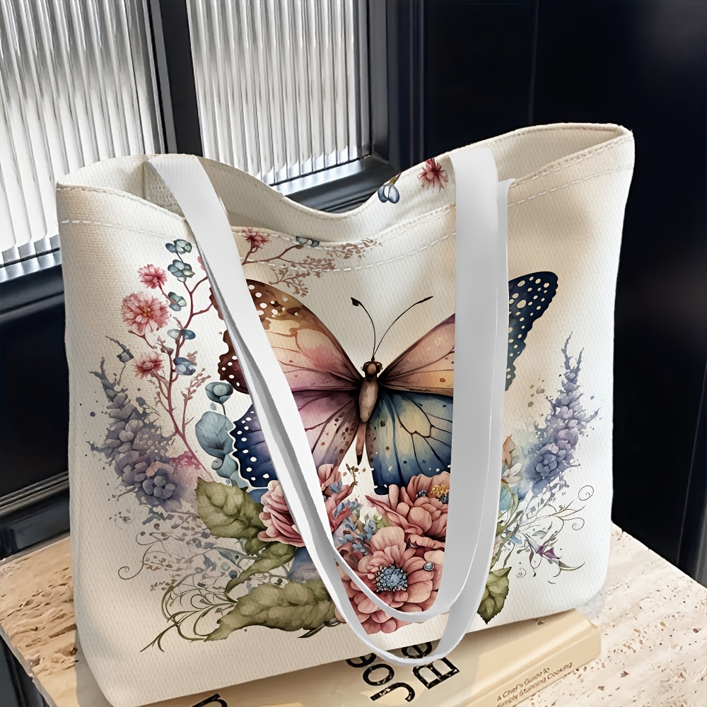 E-shop 2D Flache Damen Schultertasche, Schmetterling Blumenmuster Damen Schultertasche, Multifunktionale Tragetasche, Wiederverwendbar, Weihnachten,