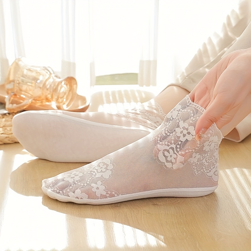 Image of 1/5 Double 3d Texture Floral Lace Tights, Comfortable And Breathable Ankle Socks, Ladies Stockings And Short Socks