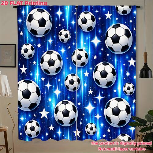 2pcs panels soccer themed window curtains suitable for room privacy protection semi sheer panels with rod pocket installation light filtering panels for living room no rods included