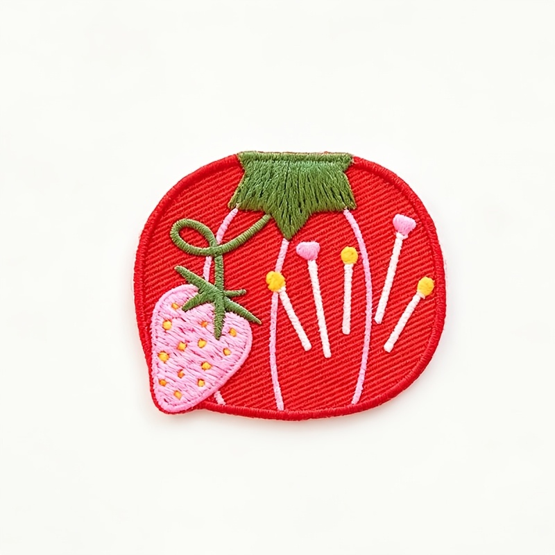 TEMU 1pc Cute And Pink Strawberry Embroidery Hot Glue Patch Sticker Clothing Additions Fun Fabric Sticker