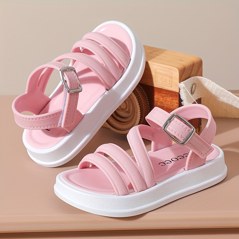 TEEOEC Girls' Sandals - Lightweight Breathable PVC with Adjustable Straps, Thick Cushioned Sole & Tassel Details - Durable Summer Beach Shoes for Youngsters & Youngsters (Black & Pink), Cute Sandals, Everyday Youngsters Wear, Casual Youngsters Footwear, Sweet Style Footwear, Insole, Minimalist Design, Soft Material, Youngsters Footwear