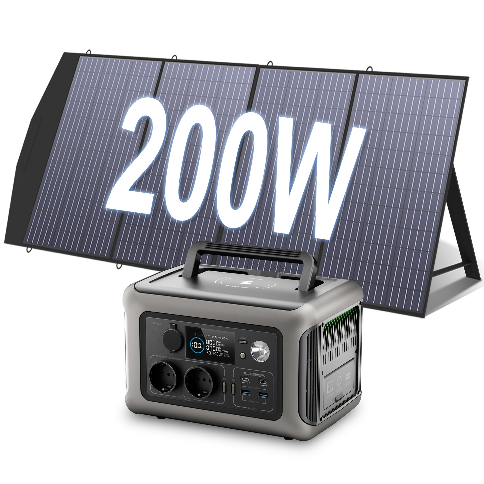 Image of Allpowers T2 Solar Generator With Se200 Solar Panel Included, 600w 299wh Lifepo4 Portable Power Station With 200w Solar Charger, Backup, Mppt Solar Power For Home (independent Shipping)