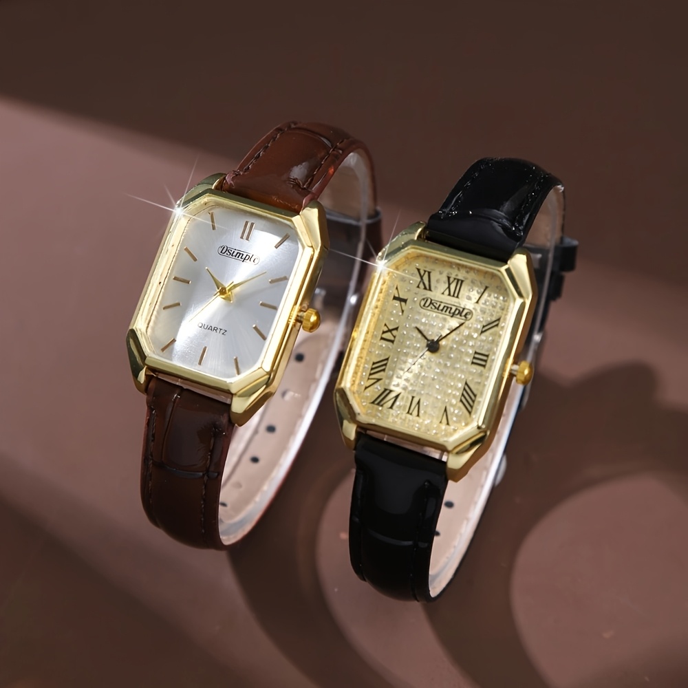 TEMU 2pcs Men's & Women's Elegant Square Dial Quartz Watch Set With Date Display, - Wristwatches Suitable For Gifts, Casual &, For, Office, Travel - Quartz