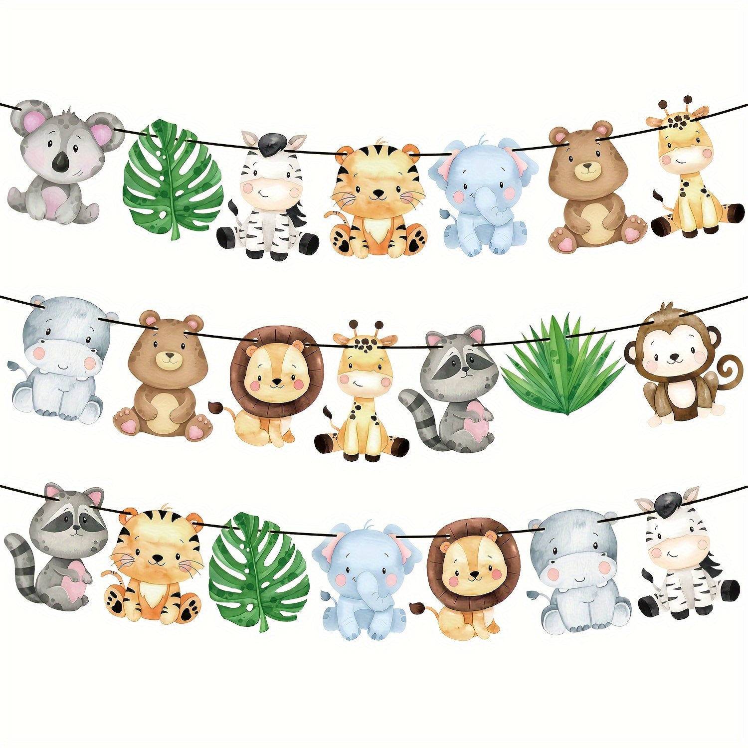 Image of 21pcs Of Paper Animal Bunting Decorations, Cut-out Banners For A Wild Animal Birthday Party, Animal-themed Party Garland Decorations, Suitable For Gifts And Event Supplies