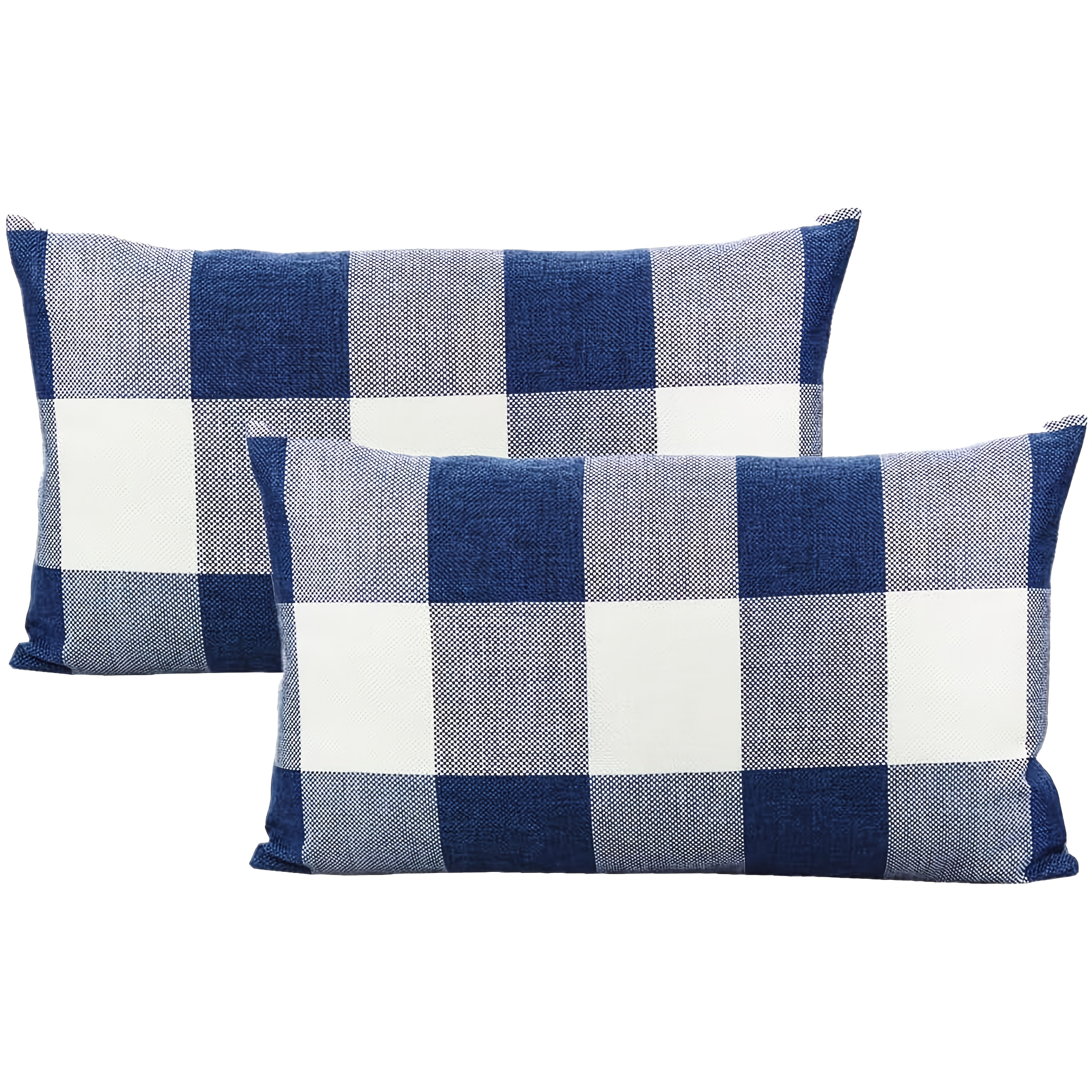 TEMU 2pcs Fundas de Cojín de Cuadros de Azul y , 12x20 Pulgadas, Fundas Decorativas de Estilo Granja para Sofá, Diván o Patio - Poliéster, Lavables a