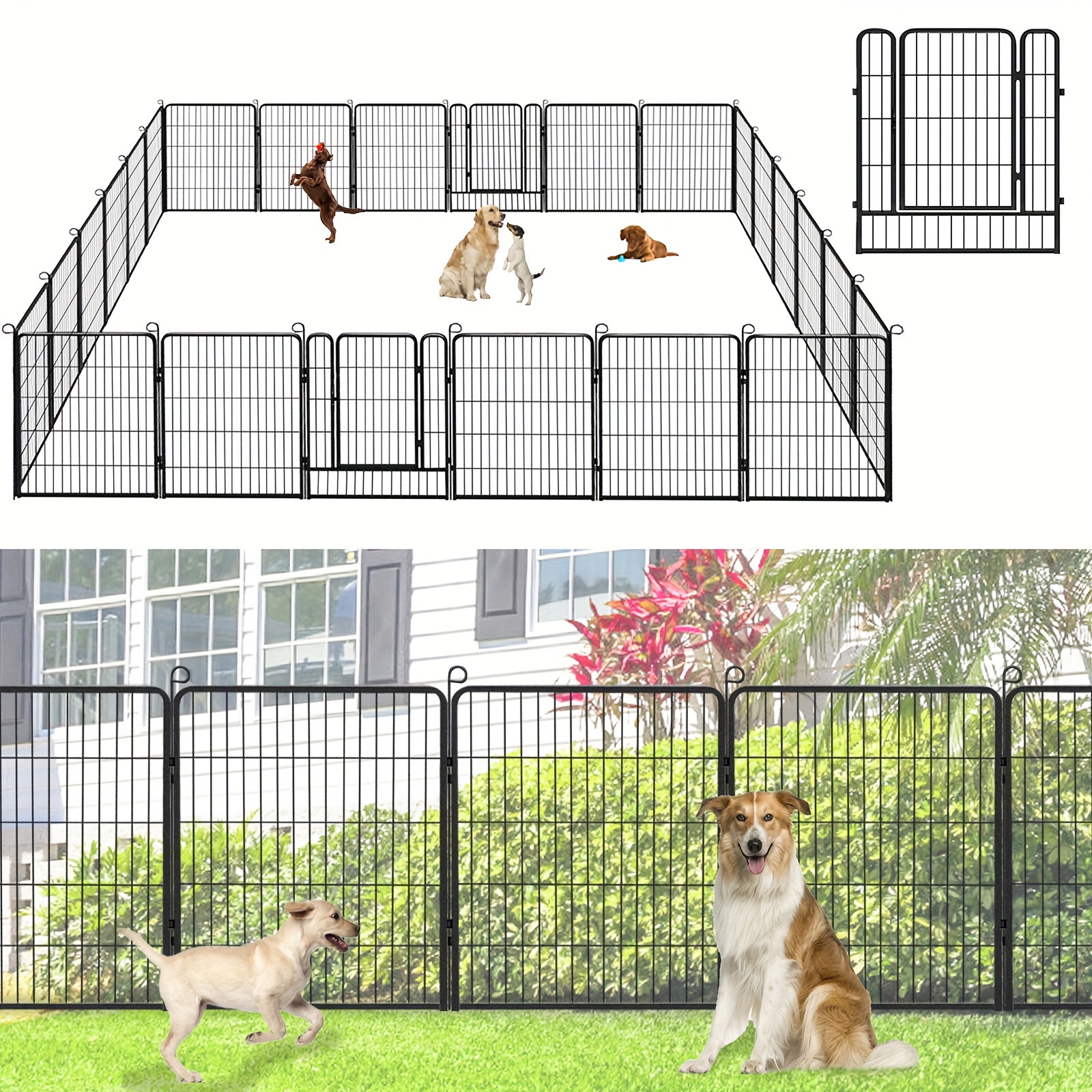 

Sturdy 40" High Metal Dog Fence - Rust-proof, Weatherproof Garden For Large & Medium Dogs | Indoor/outdoor Use With Anti-rust Coating | & Training