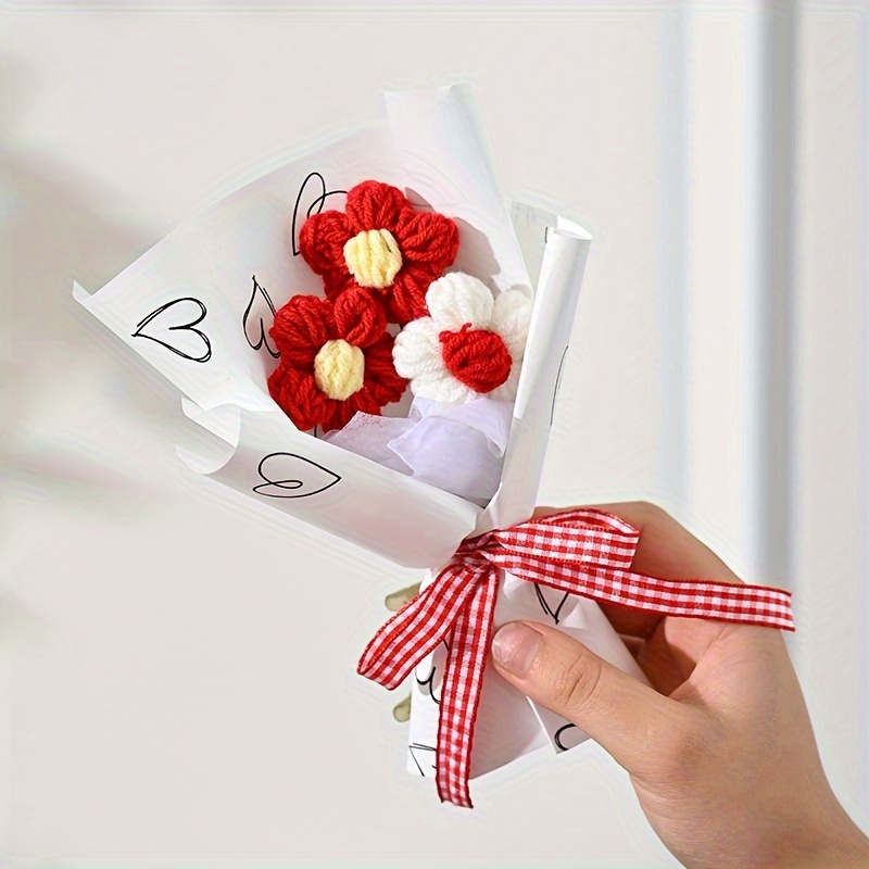 TEMU 1pc Artificial Bouquet Creative Mini Knitted Simulation Puff Flower, Perfect For Valentine's Day And Mother's Day Gifts, Christmas Small Gifts,