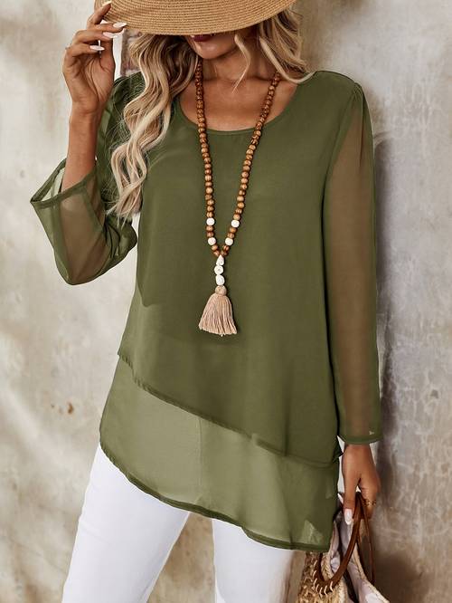 elegant special edition double layer irregular hem sheer shirt