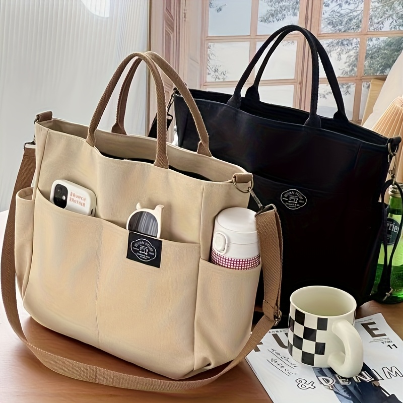 1 bolsa tote estilo japonés original, gruesa, con múltiples bolsillos, mochila, bolso casual para laptop de estudiante, bandolera cruzada sencilla