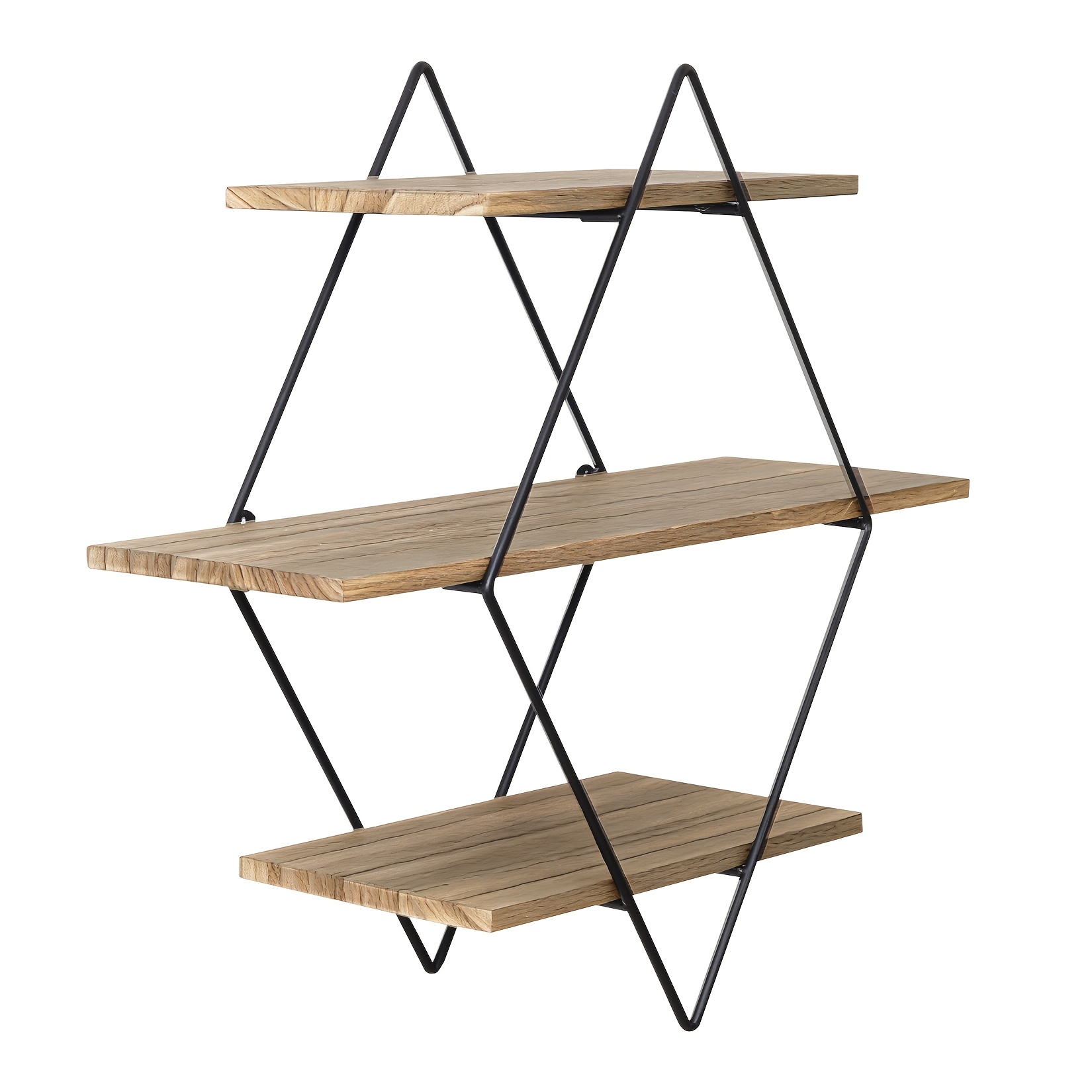 TEMU Three-level Geometric Diamond-shaped Wall Shelves Made Of Metal Wire And Wood, Perfect For Displaying Items In Your Living Room Or Kitchen, Floating Shelves
