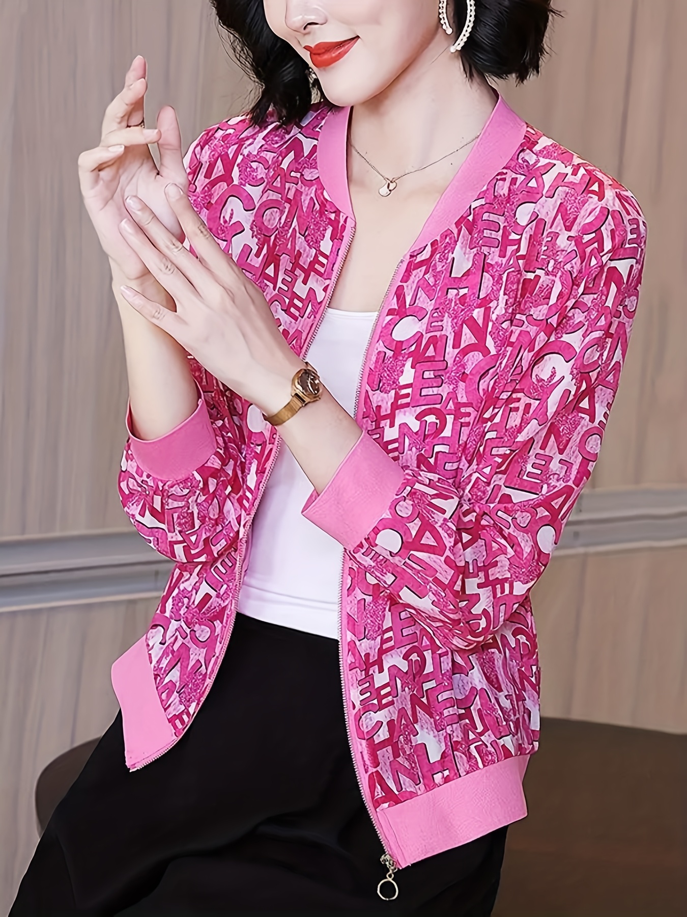 Women'S Lightweight Summer Jacket Casual Fashion Short Coat with Zipper,  Long Sleeve Print Design, Elegant and Trendy Women'S