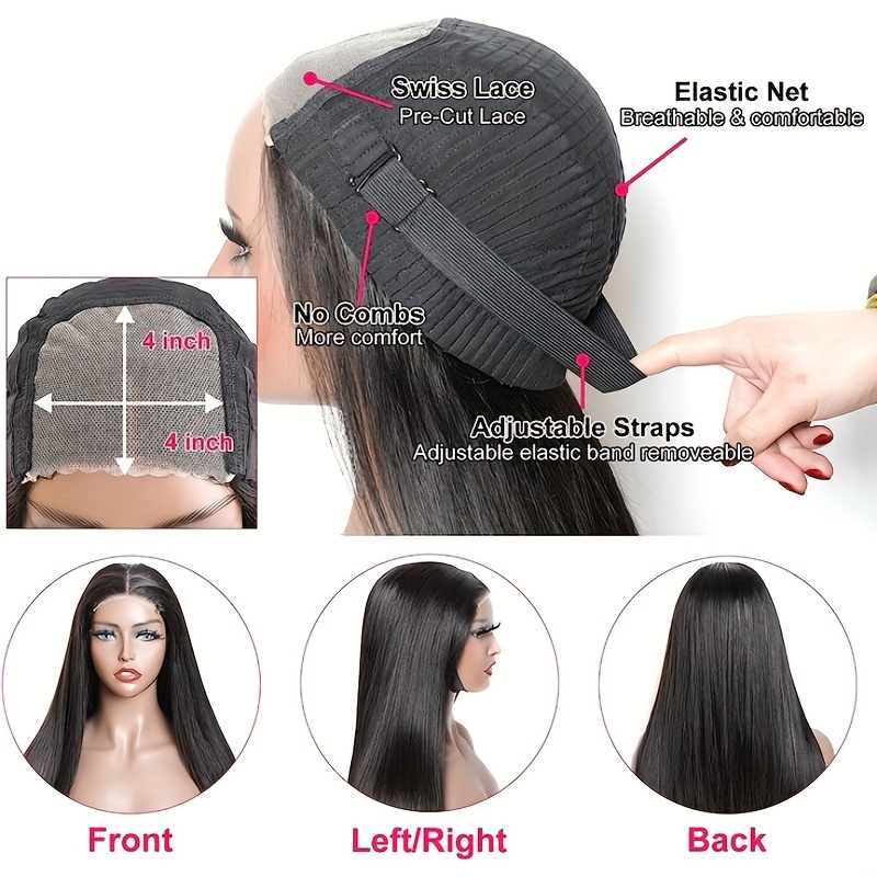  less wigs human hair 180 density pre cut lace less wig hd straight 4x4 closure wigs for women real no wigs for women details 7