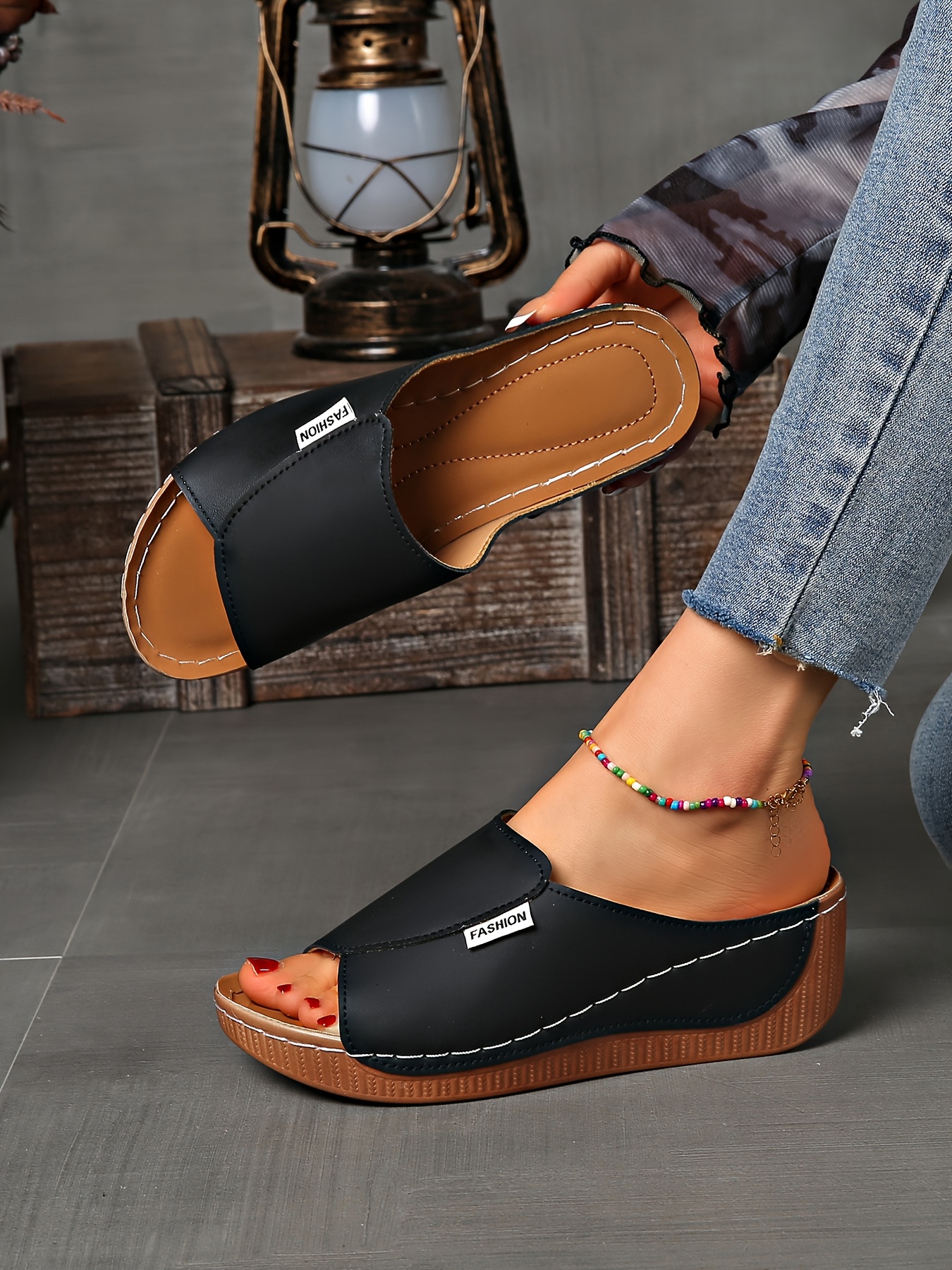   womens light blue slide sandals comfortable arch support breathable open toe design with soft rubber sole casual   heel slip on shoes for casual attire   cover upper Product details 3