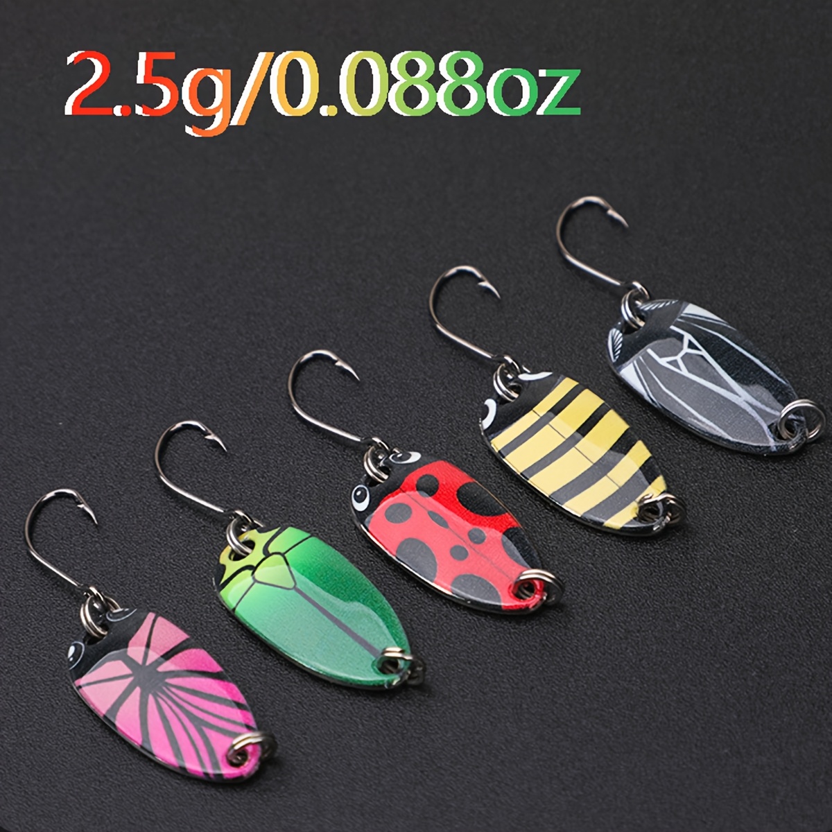 5 Pieces Of Spoon-shaped Metal Lures, Resembling Colorful Beetles, Weighing 2.5g-3.5g-5g, Are Perfect For Freshwater Shallow Fishing