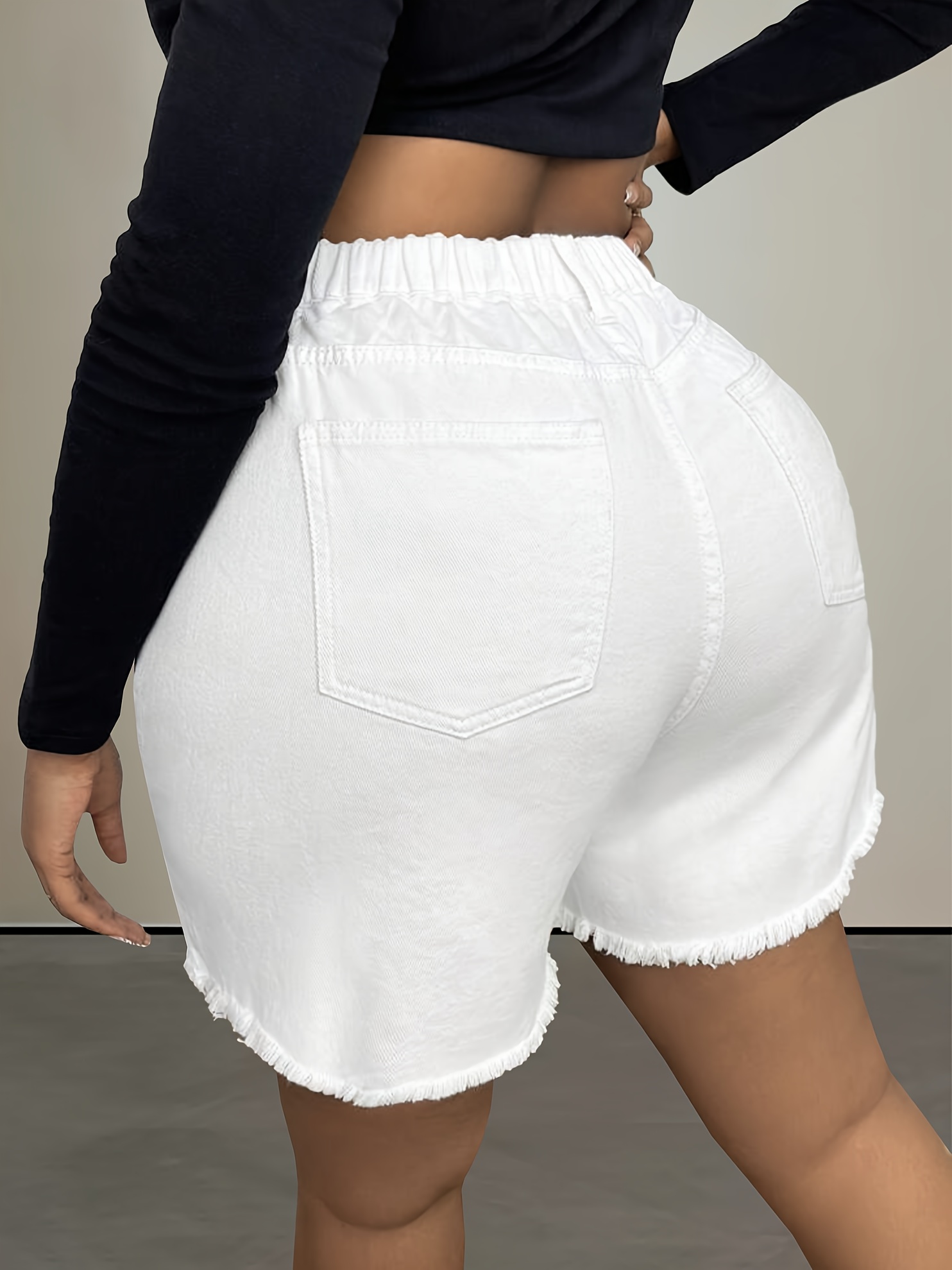 women's casual denim shorts plus size plain white ripped Temu France