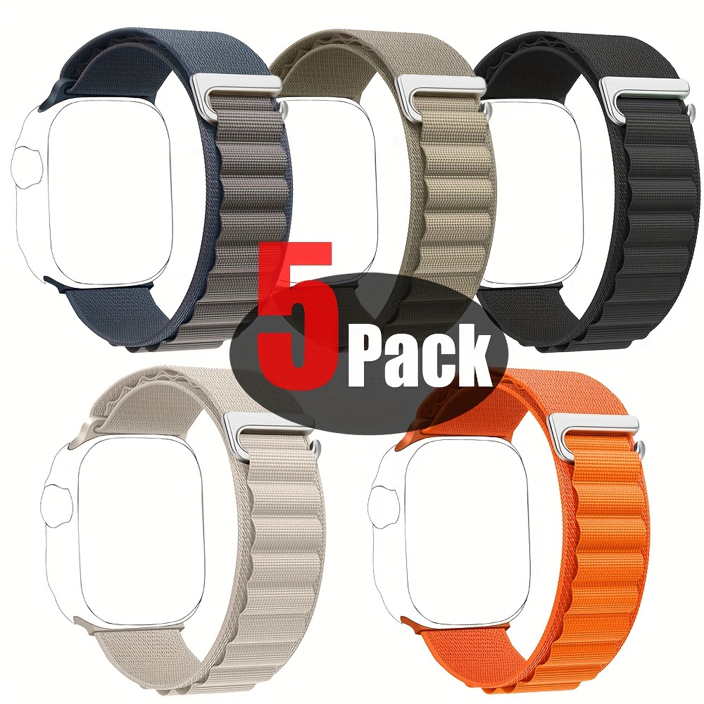 

5pcs Nylon Watch Bands For Apple Iwatch Ultra, Series 10, 9, 8, 7, Se - Adjustable Closure, Woven Straps, Fits 38mm To 49mm Models, Apple Watch Strap