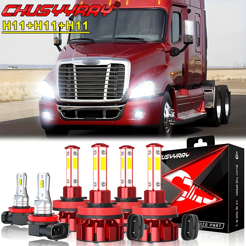 

Fit For Freightliner 2008-2016 Led Headlight Bulbs High/ Low+fog Light Kit, H11 100w 40000lm 6000k , Pack Of 6, Without Battery