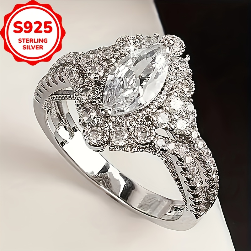 

Elegant 925 Sterling Silver Engagement Ring With Sparkling Cubic Zirconia - Luxurious, Romantic Wedding Band For Women, Large, 5.4g