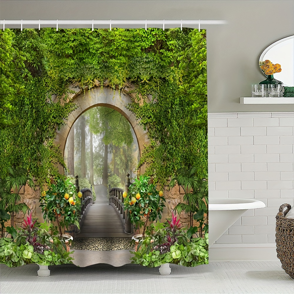 

Romantic Arch Garden Print Shower Curtain - Waterproof, Machine Washable Bathroom Decor With Privacy Window Cover