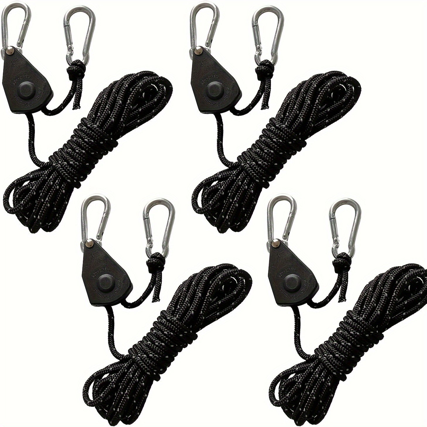 4pcs 13ft 4m Reflective Pull String With Rope Tensioner 4mm Diameter Adjustable  Rope Ratchet With Hook