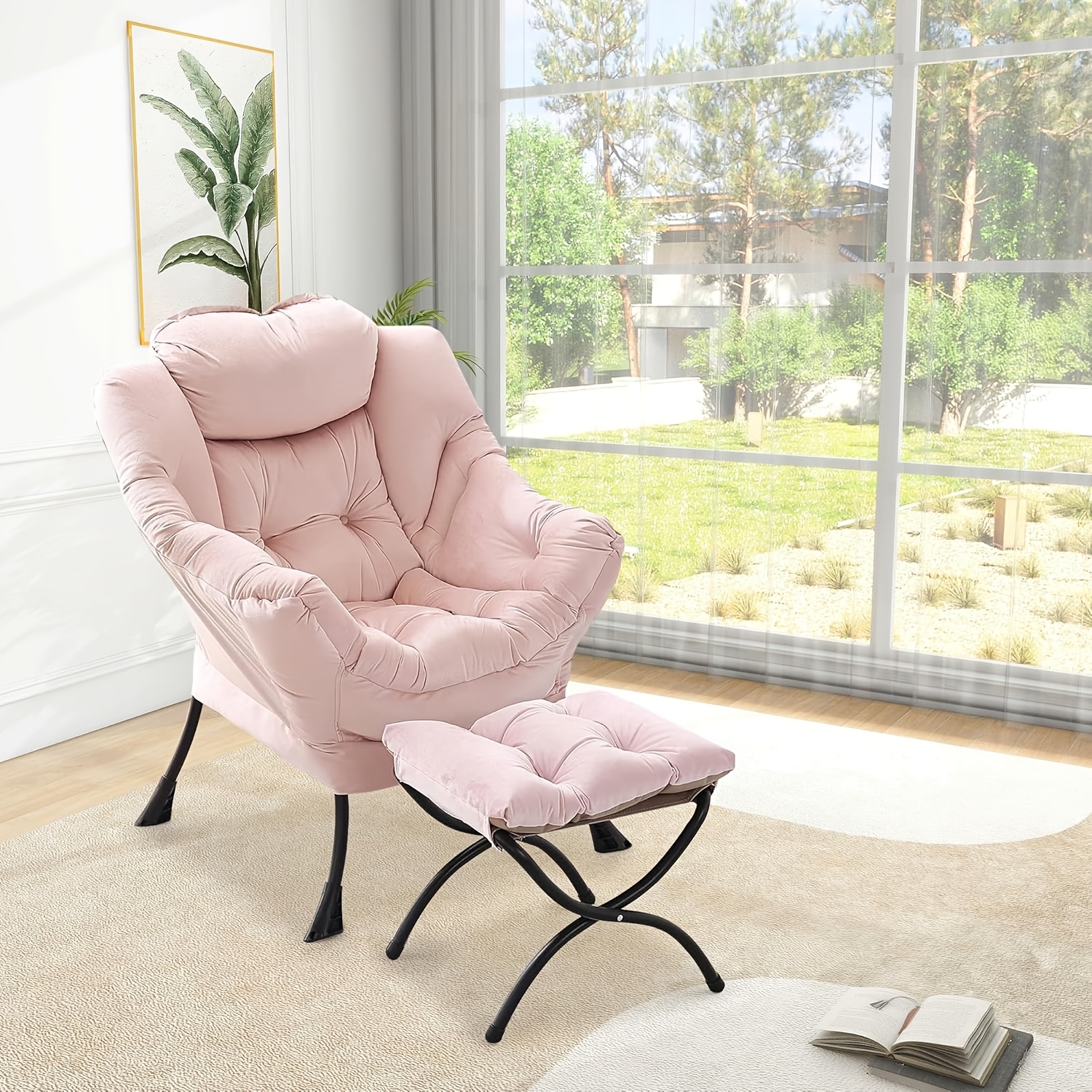 Lazy Chair With Ottoman & Side Pocket - Modern Lounge Accent Armchair, Comfy Reading Seat For Living Room, Bedroom & Office
