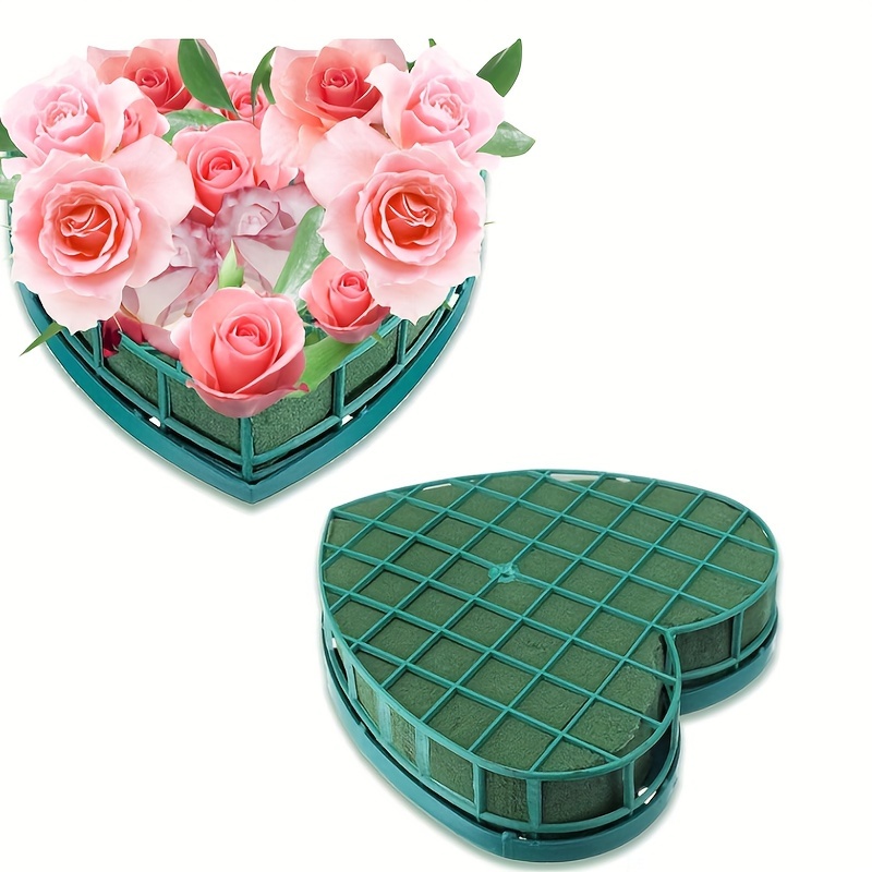 

1pc Large Floral Foam Block, Heart Shaped Floral Bricks With Suction Cup Tray, 11.8 X 12.6 Inches Green Florist Sponge Flower Mud For Wedding Party Decor Floral Arranging Supplies