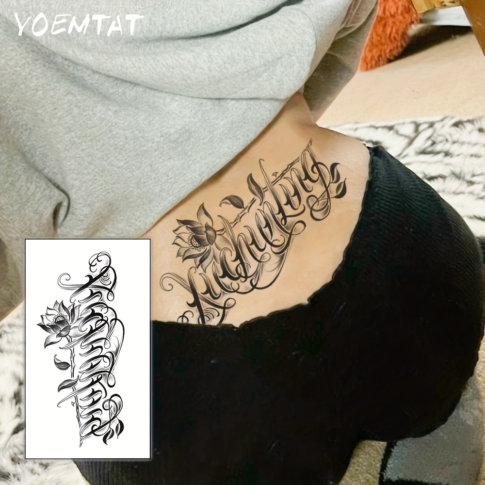 YOEMTAT Temporary Tattoos | Black Gothic Script & Rose Design | Waterproof Body Art Stickers for Arms, Legs, Waist & More | Realistic Fake Tattoo Sleeves for Women & Men | Easy Application & Remova