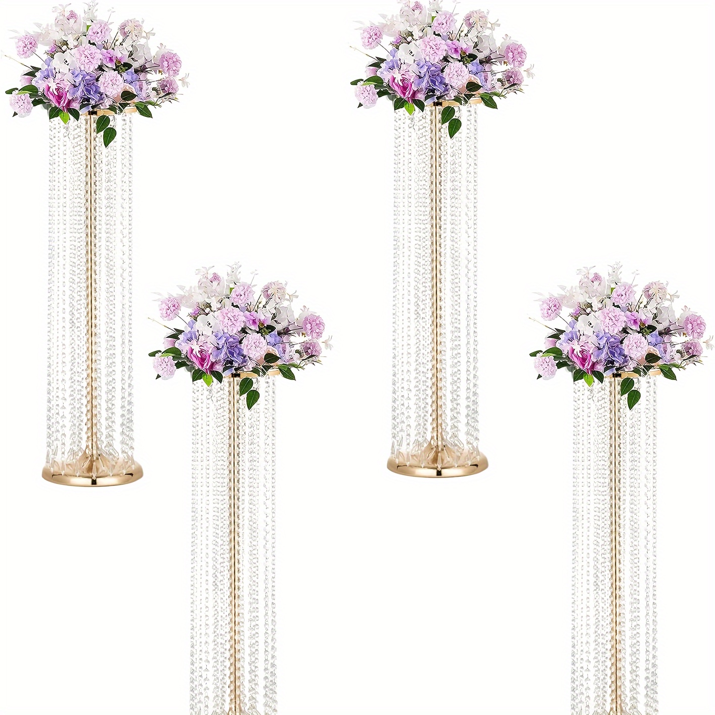 

Set Of 4 Luxurious Crystal Flower Stand Wedding Centerpieces On Floor Tall Metal Flower Arrangement Stand Tabletop Flower Vase For Wedding Party Hotel Home Decor 35.4"×4pcs